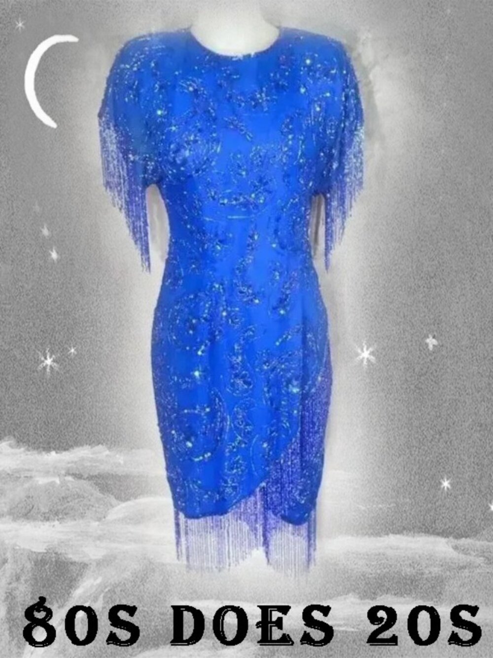 Beaded Cocktail Dress 20s Reproduction with Fringe Vintage Kazar